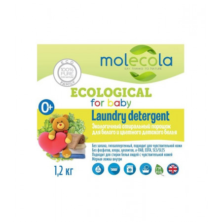 Molecola. Стиральный порошок для белого и цветного детского белья экологичный 1200 г