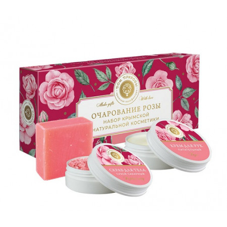 Мануфактура Дом Природы. Подарочный набор "Очарование розы" (крем для рук, сахарный скраб, мыло) 