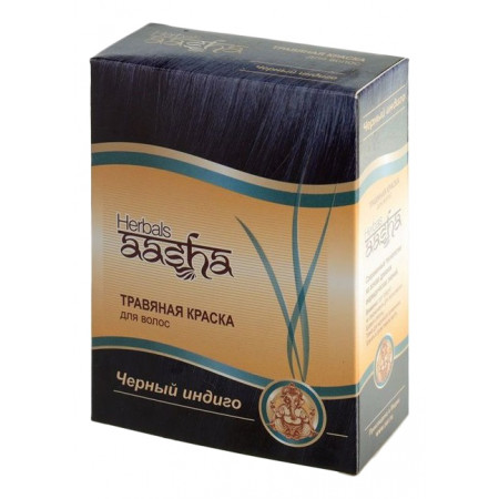 Aasha Herbals. Травяная краска для волос на основе индийской хны Черный индиго, 60 г