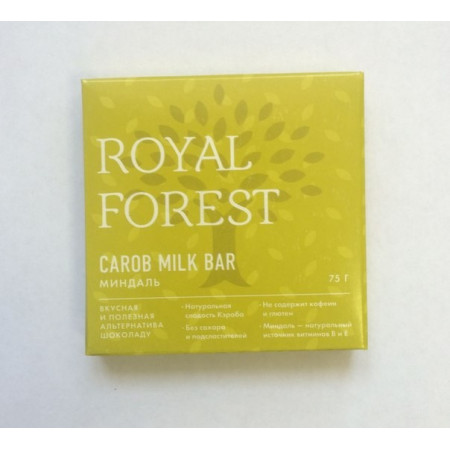 Royal Forest. Шоколад из кэроба с миндалем Carob milk bar, 75 г