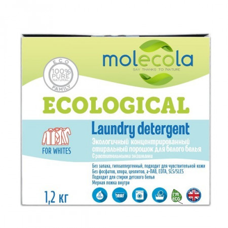 Molecola. Стиральный порошок для белого белья с растительными энзимами, экологичный 1200 г